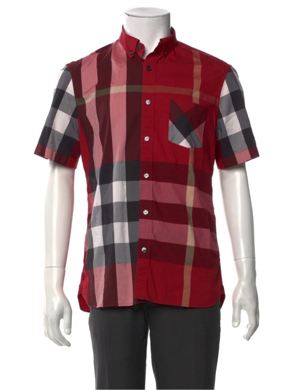 Burberry Red Plaid Short-Sleeve Button-Down Shirt
